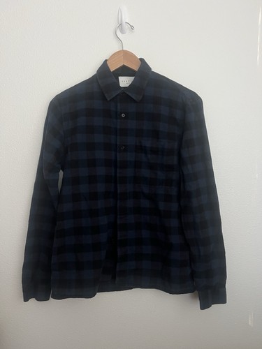 Sandro Paris Men’s Printed Cotton Blue Black Check Overshirt Flannel Size Small - Picture 2 of 9