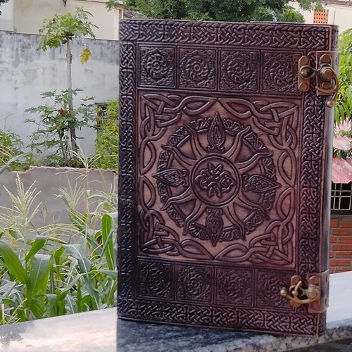 Handbound Leather Sun Journal Paper Writing Notebook book of shadow Spell Book - Picture 4 of 9