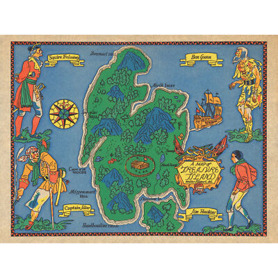 Map Stuart 1960 Stevensons Treasure Island Huge Wall Art Poster Print
