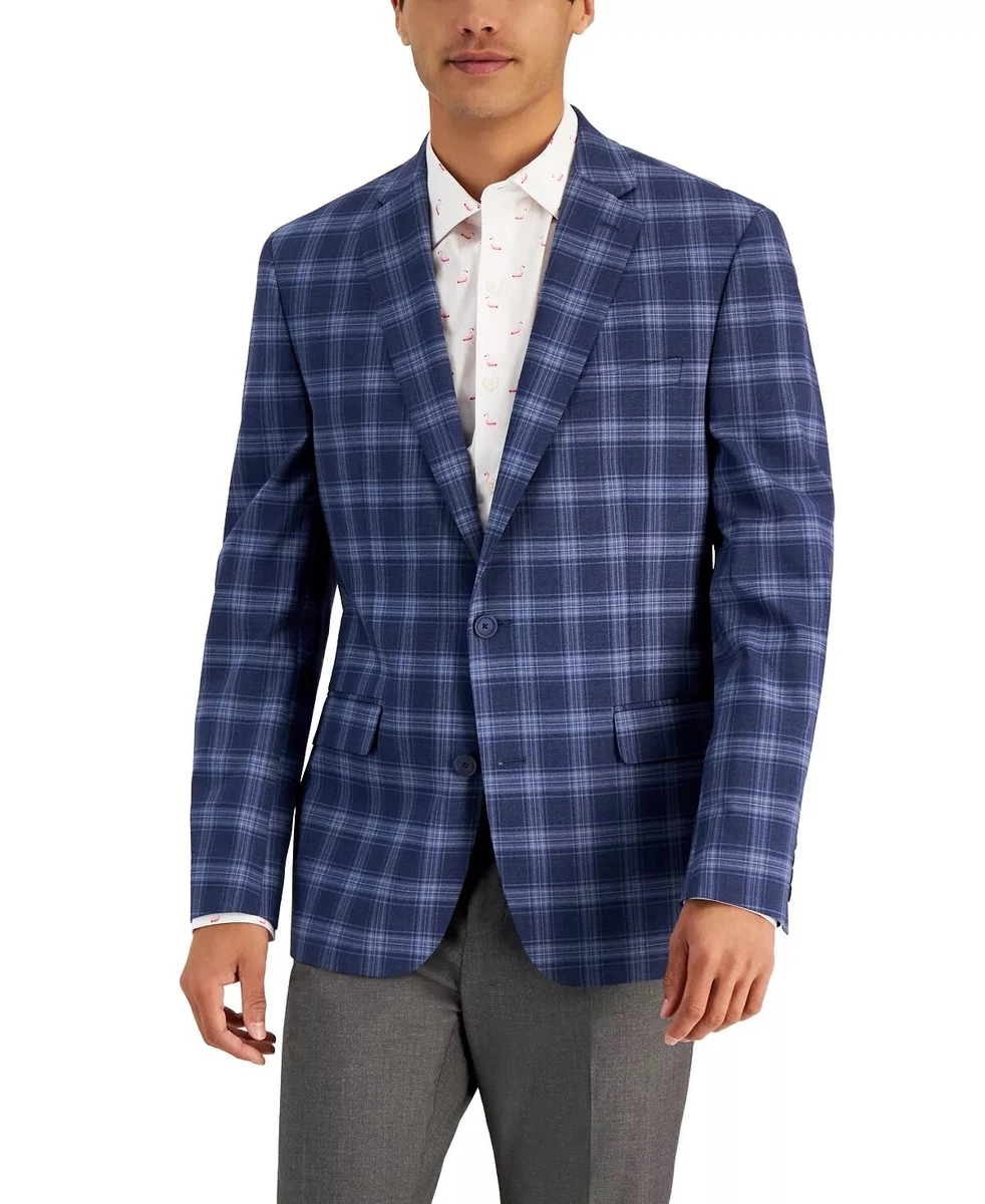 BAR III Men s Slim Fit Patterned Blazer Grey Blue 38S Sport Coat