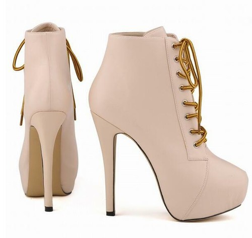 Damen Stiefeletten Stiefel Plateau Stilettoabsatz Schnürung High Heels Pumps - Picture 6 of 35
