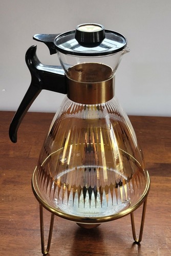 Vintage glass coffee carafe with gold 