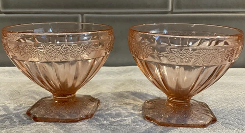 Two 1930s JEANNETTE Pink Depression "ADAM" Footed Sherbets