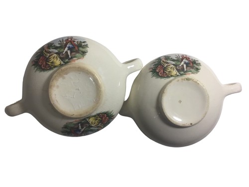 Crema y azúcar pintadas a mano Limoges con pareja victoriana - Imagen 5 de 5