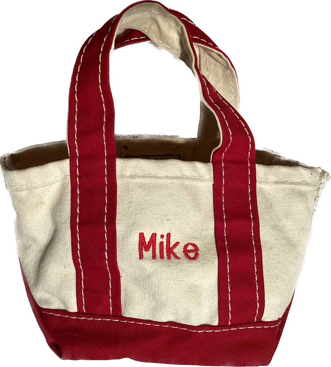 LL Bean Vintage Boat And Tote Bag Red /Natural Canvas Freeport Maine Mini Small