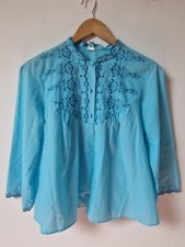 Vintage Charnos Babydoll Floral Embroidered Nightwear Cape Blue M 10 12