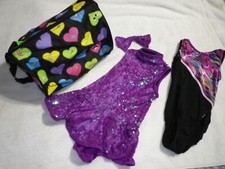 LOT Dance Recitals Costume Weissman IC 7-8 Sequins Snowflake Leotard Purple Bag