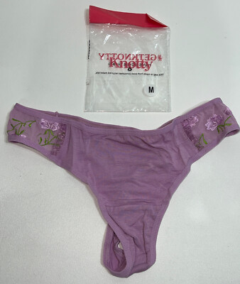 New in package - KNOTTY purple floral embroidered mesh side thong underwear MED