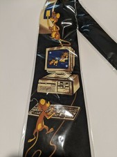 Vintage Parquet Mouse cheese computer fun humor tie 3.5" black engineering