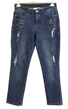 Jeans donna, vita alta, blu, borchie/strappi, Tg. 44, usati
