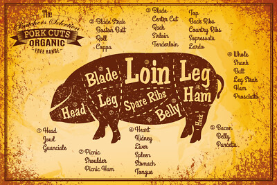 Blechschild 20x30 The Butcher´s Selection Pork cuts Metzger auswahl Schweineflei