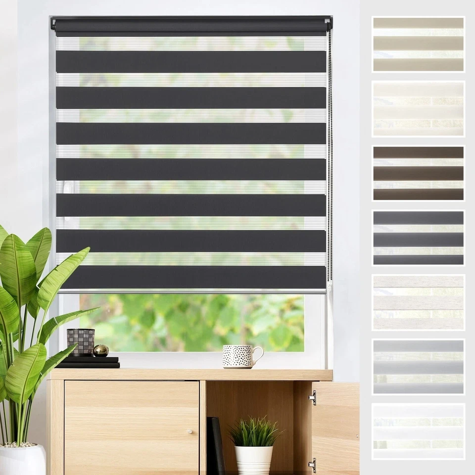 Doppelrollo Duo Klemmfix ohne Bohren Fensterrollo Zebrarollo Duorollo Schwarz - Bild 2 von 4