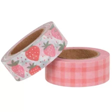 2 Rolls Strawberry Fruit & Pink Check  Washi Tape Decorative Planner Crafts