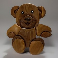 Hand-Made Wooden Inlay Teddy Bear 10 Tall with hanger Nursery Baby Decor