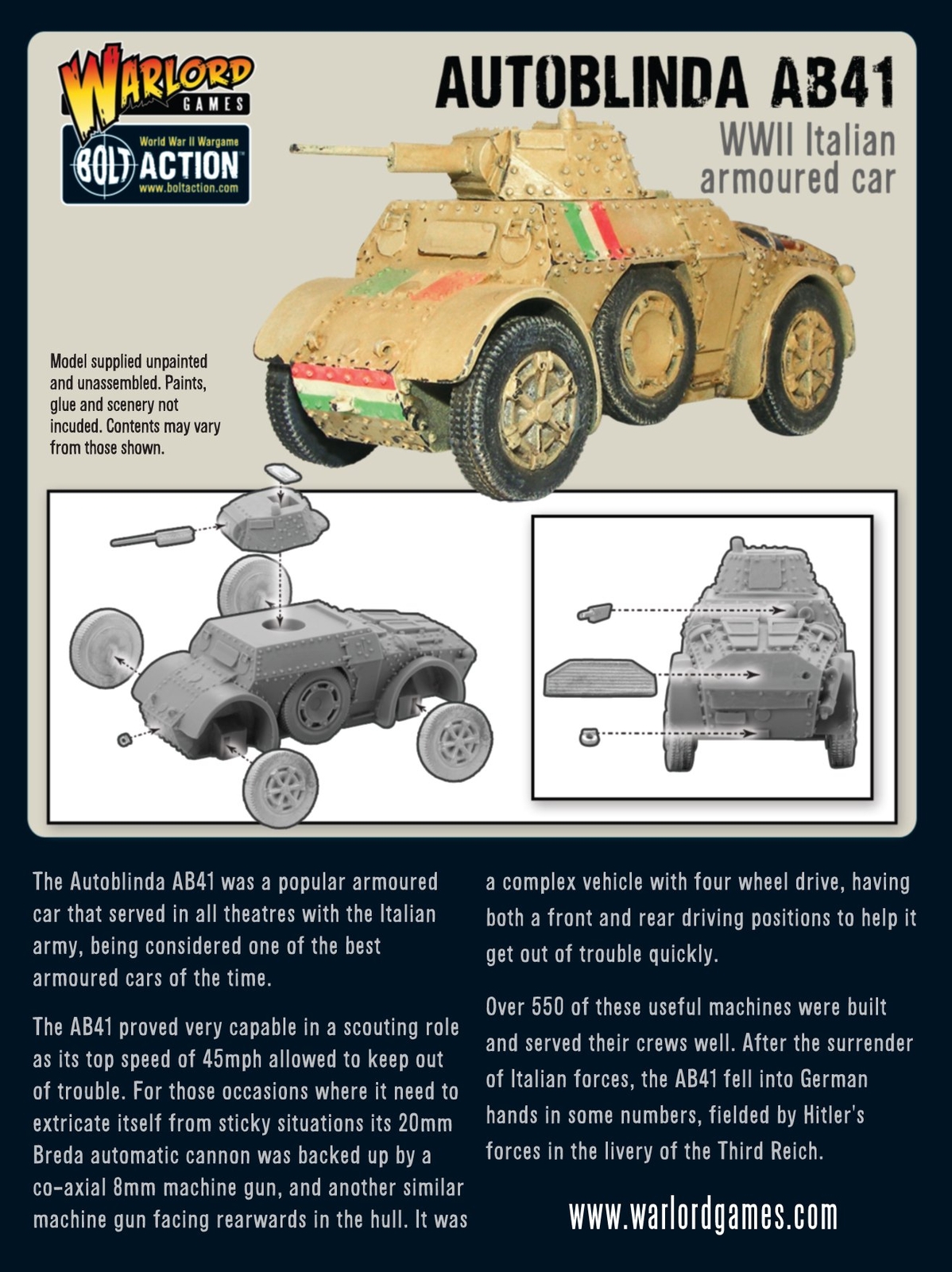 Thumbnail - Autoblinda Ab41 Armoured Car, Italien, Bolt Action Ww2, Warlord Games,
