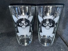 Furby Hand Etched (with a Dremel) Pint Glass Set Of 2 Handmade