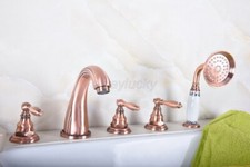 Red Copper 5 Holes Roman Tub Bathtub Faucet with Hand Shower Spray wtf186