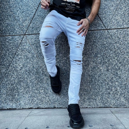 blue ripped jeans men