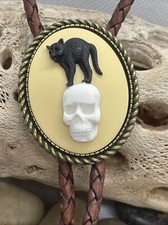 BRONZE Gothic Wedding Biker Western Southwest Black Widow Cat Skull Bolo tie