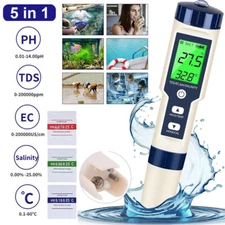5 in 1 Digital Water Quality Tester Pen LCD PH/EC/TDS/Salinity/Temperature Meter