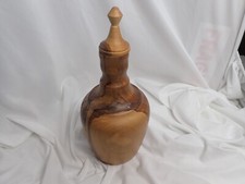 Beautiful Hand Turned Wood Vase 12.5" Carved Wooden Vessel with stopper