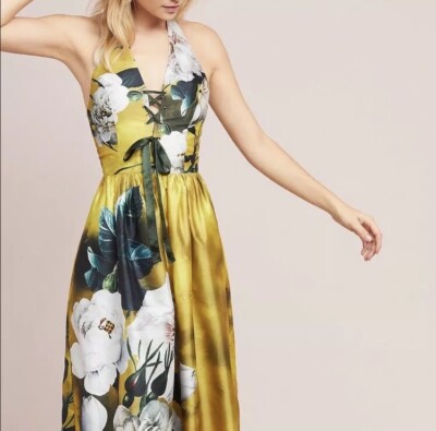 Rare NWT Anthropologie Taffeta Halter Floral Dress 4 | eBay