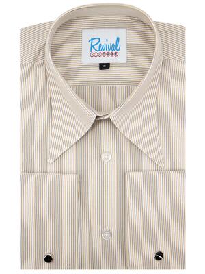 Spearpoint 1940s Vintage Style Collar Shirt - French Cuff - Lindley Yellow Stripe