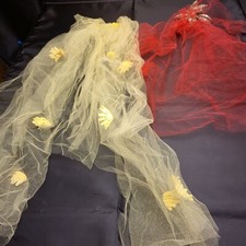 Vintage Bridal Hair Veil Combs With Floral Embellishments Set of 2 Yellow  Red