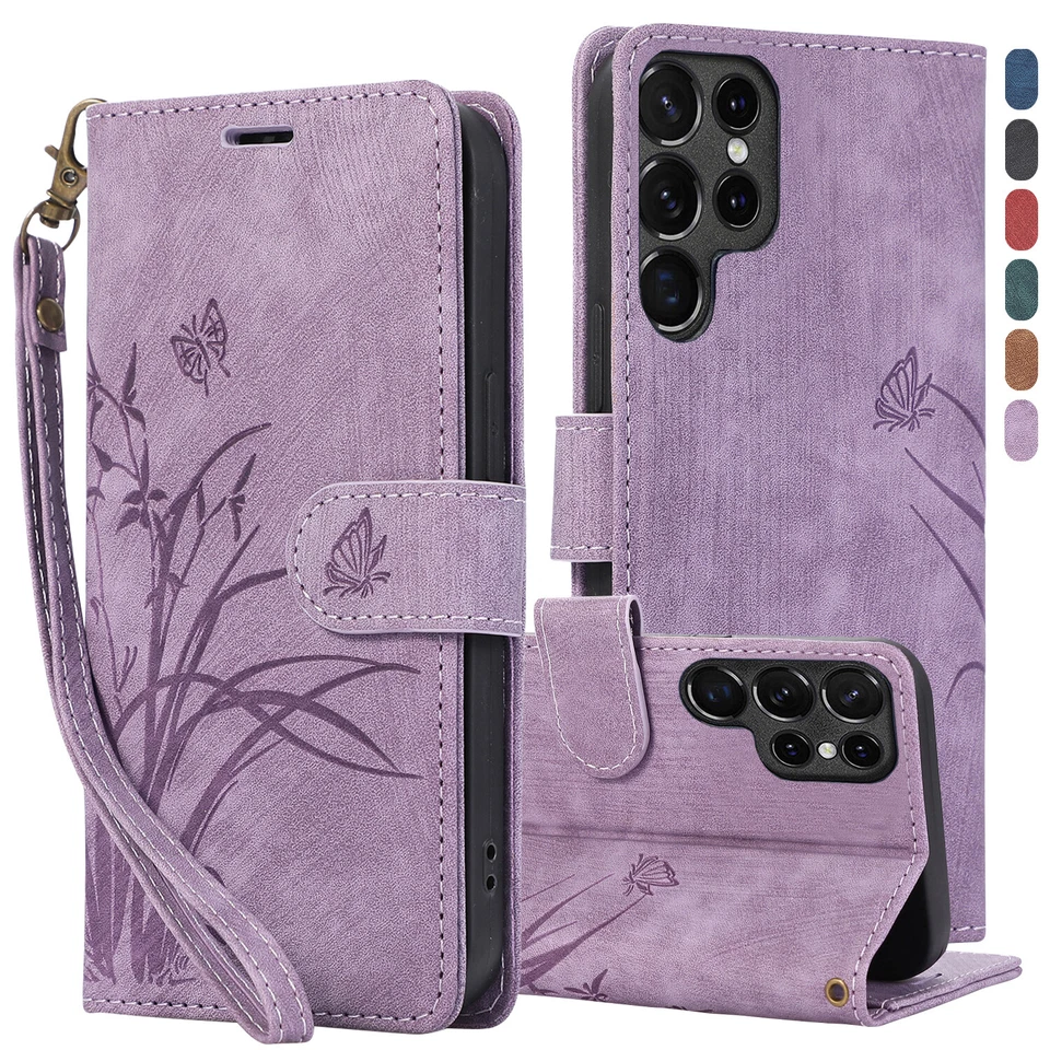 For Samsung Galaxy S24 S23 S22 S21 S20 Leather Wallet Card Flip Case with Strap - Image 3 of 4