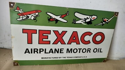 Texaco Airplane Motor Oil Porcelain Enamel Sign  24 x 14 Inches