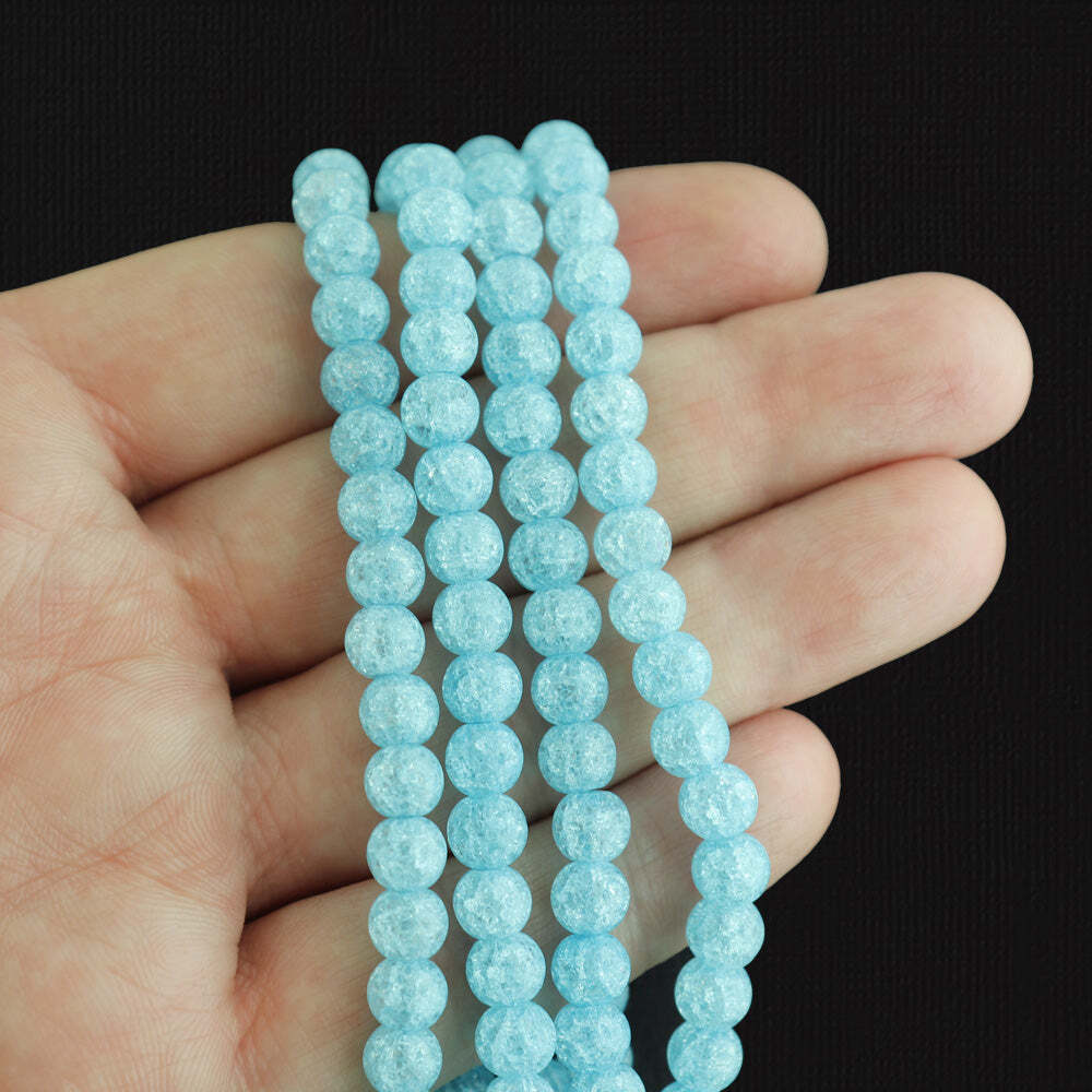 Round Natural Agate Beads 6mm Light Blue Polished Crackle