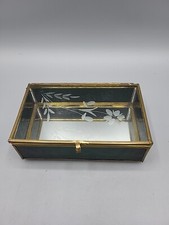 Vintage Etched Glass Jewelry Trinket Box Mirrored Dresser Box