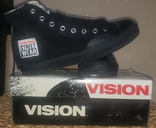  Vision Street Wear Men's canvas Hi Top Retro BLACK Skate Shoe Size US 9 NOS!