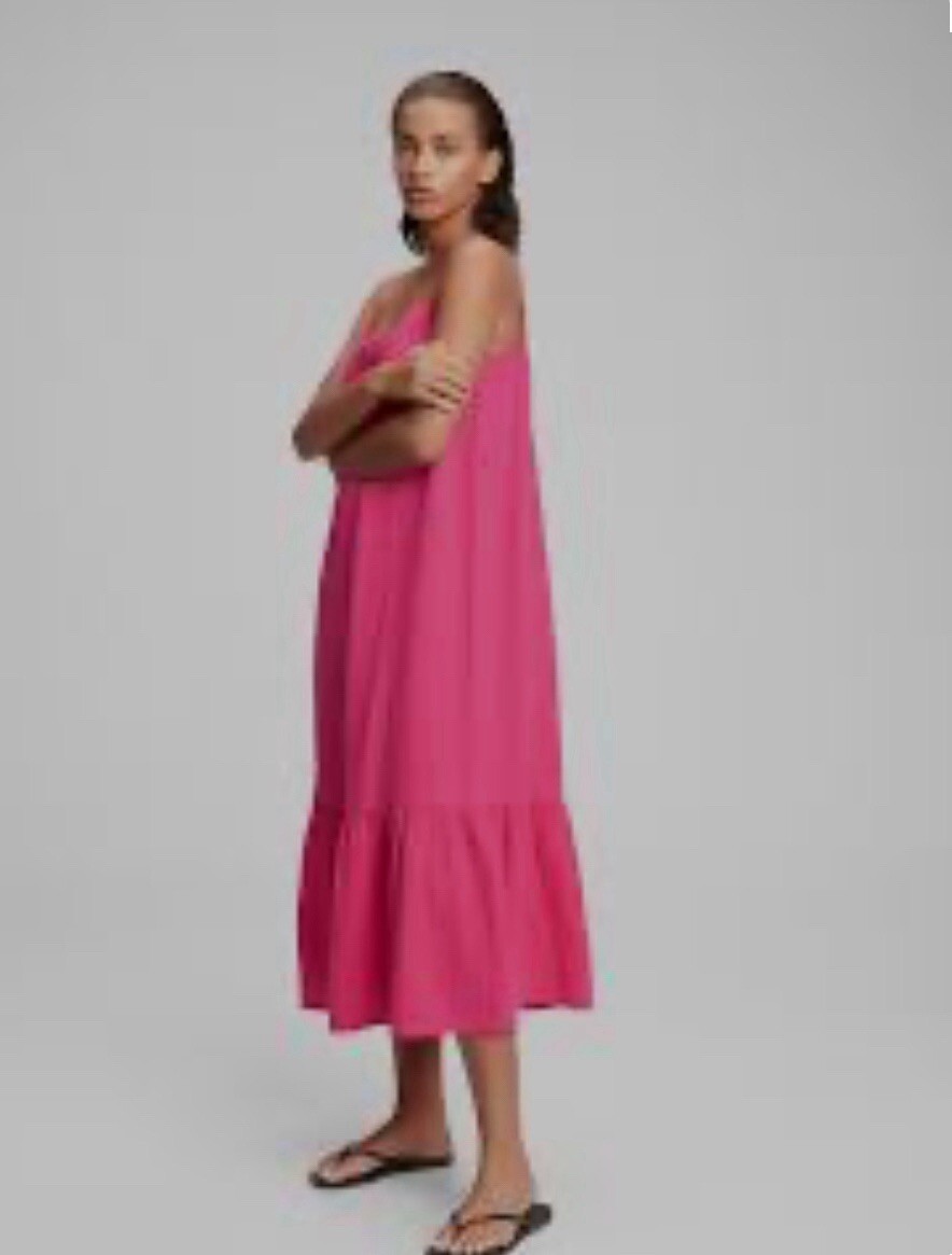 strapless open back dress Dusty Pink Silky Bodycon Midi Dress main image 0