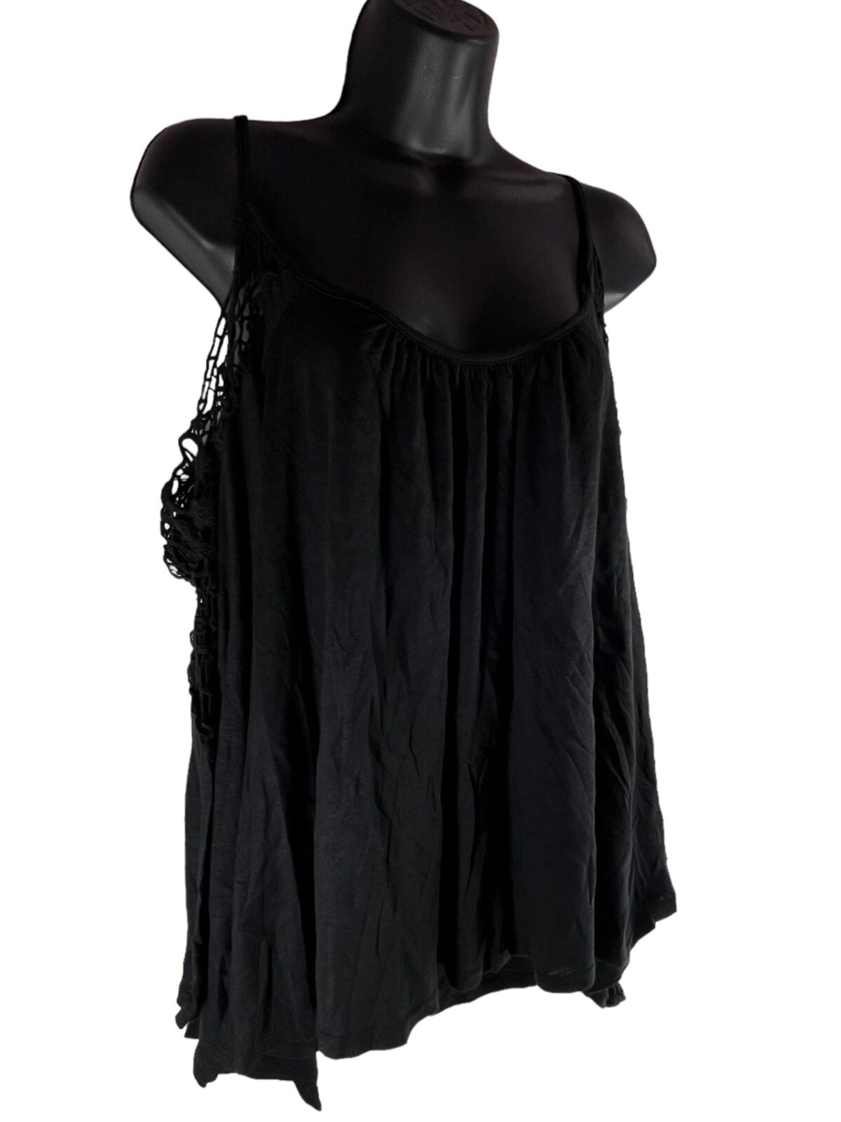 VINTAGE HAVANA Cold Shoulder Top M Black Crochet Bell Sleeve Cotton Modal Blend