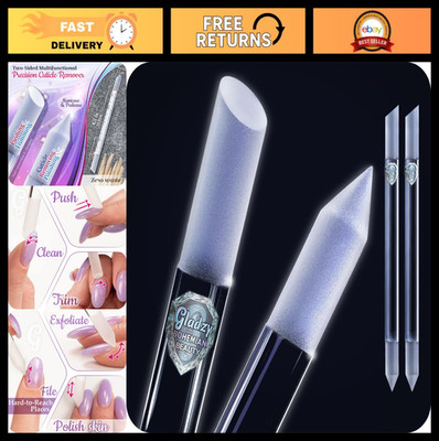 Dual Ended Glass Cuticle Pusher Tool - 2 pcs Manicure Stick, Nail Shaper & Remov