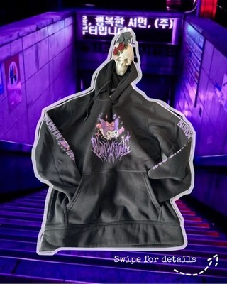 Sanrio Kuromi Graphic Print Pullover Hoodie Fleece Pockets Black/Purple M