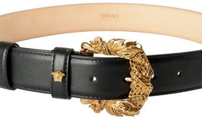 小物 Versace archives two buckle belt Versace Black 100% Leather Gold Buckle Decorated Belt US 30 IT 75