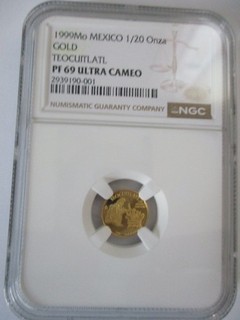 1999 Gold 1/20 Onza Teocuitlatl NGC PF69 Ultra Cameo