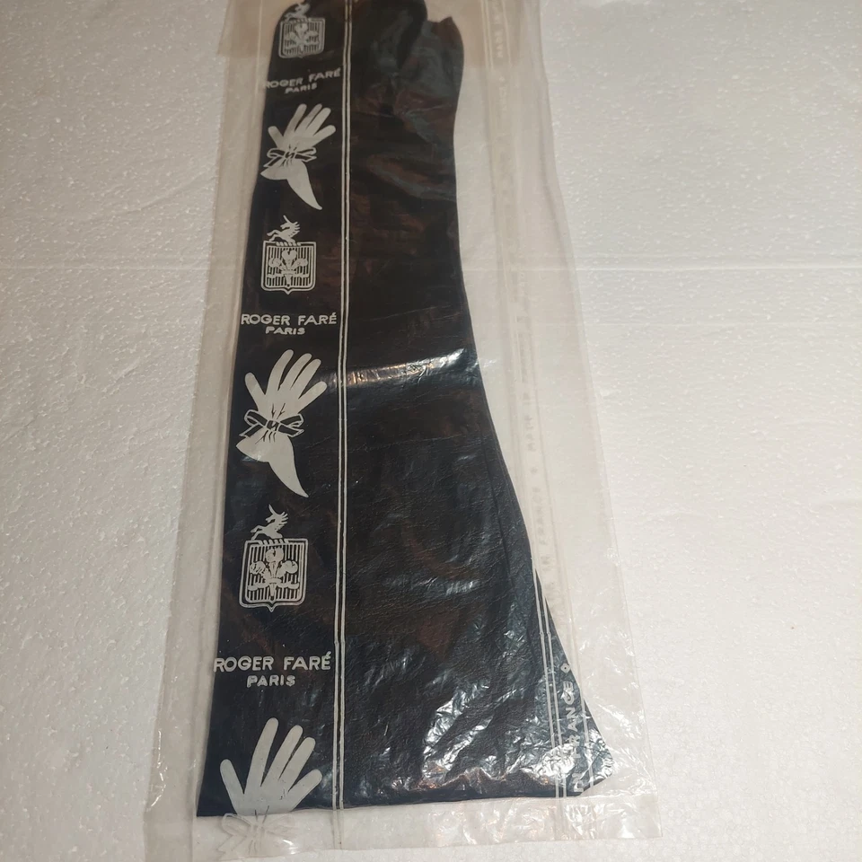 Roger Fare 长款皮革手套 法国 Kidskin 黑色 女式 尺寸 6 3/4 复古 — 第 3/4 张图片