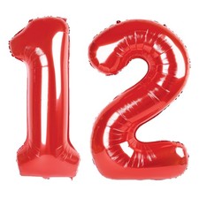40 Inch Red Number 12 Balloons Foil Digital Helium Number Balloons
