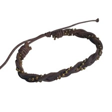 Handmade Braided Leather Bracelet Brown Bronze Accent Adjustable Cord Jewelry