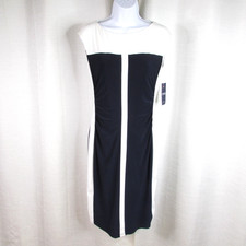 NWT Chaps Sheath Dress Navy  White Color Block Size M Sleeveless Nautical