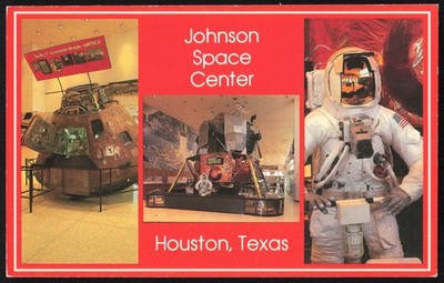 Johnson Space Center Houston, Texas Postcard: Apollo 17, Lander, Space Suit Pics