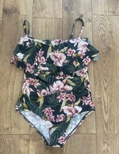 Kona Sol Green Pink Tropical Floral Ruffle Ba...