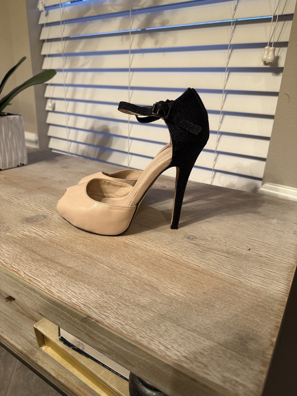 BCBGeneration Beige Black Peep Toe Platform Ankle… - image 4