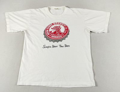 Singha Beer Shirt Mens XL White Boon Rawd Brewery Bangkok Graphic Tee Thai Beer