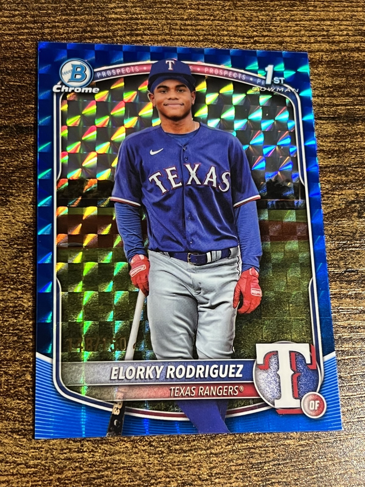 ELORKY RODRIGUEZ 2025 Bowman Chrome #BCP-186 Rangers 1st Blue Geometric /150