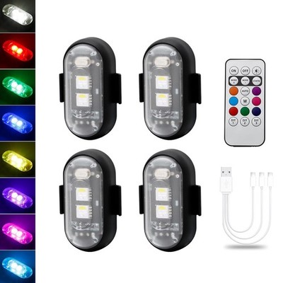 4Pack LED Strobe Lights Remote Control 8Colors Wireless Led Anti Collision Light