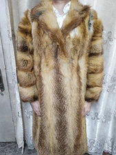 1970s Vintage Luxury genuine fire platinum gold fox fur long coat M 10 40